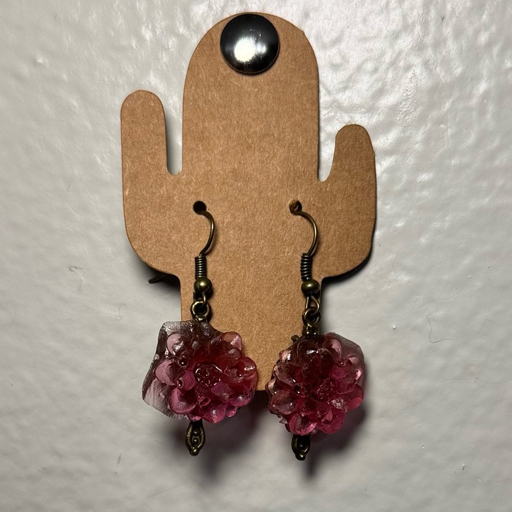 Handmade Pink Resin Flower Earrings